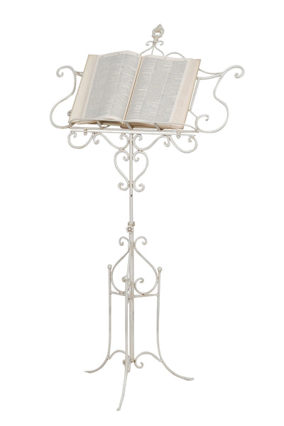 Biscottini Leggio da terra in ferro battuto pieno finitura bianca anticata L85xPR50xH140 cm