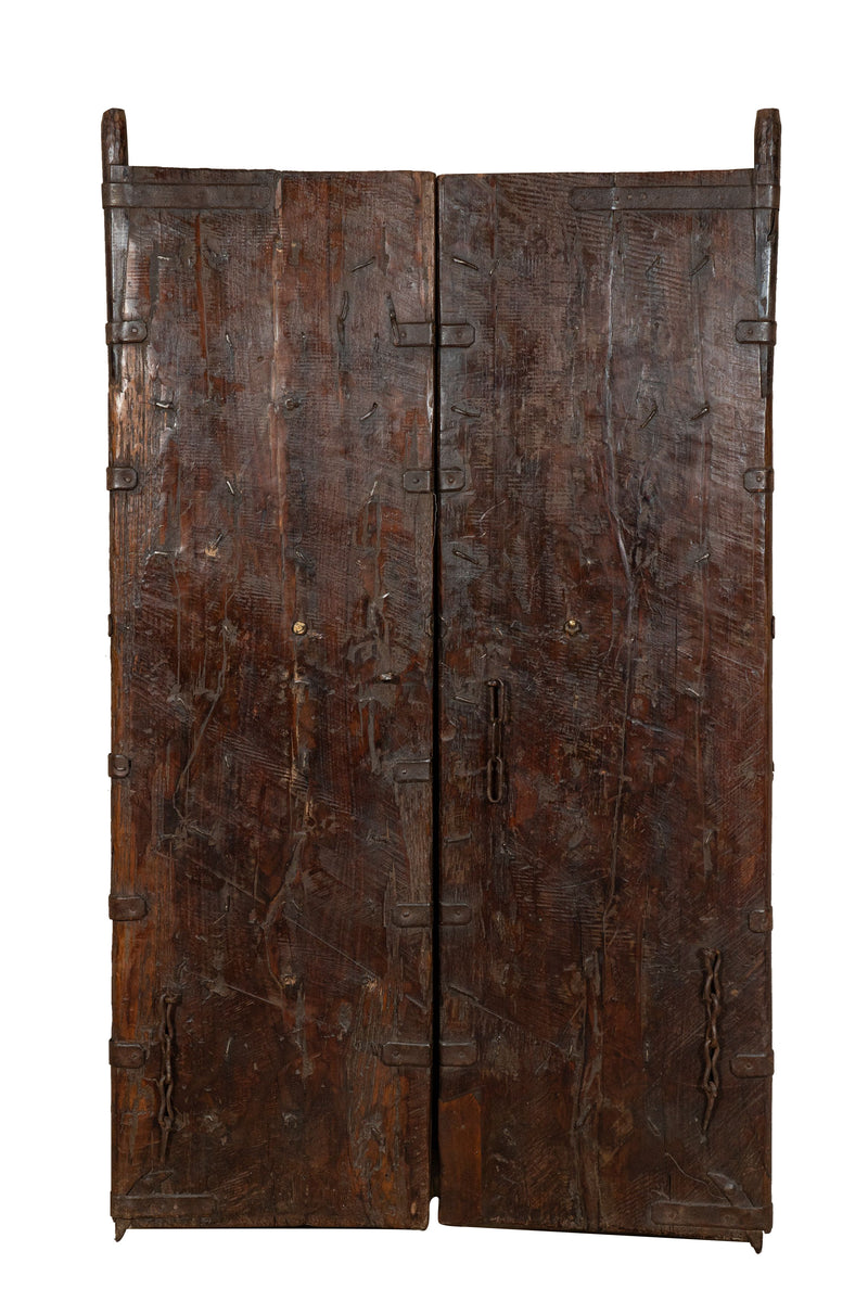 Biscottini Porta portone in legno massello e ferro da interno o da esterno vecchia e antica medievale scorrevole