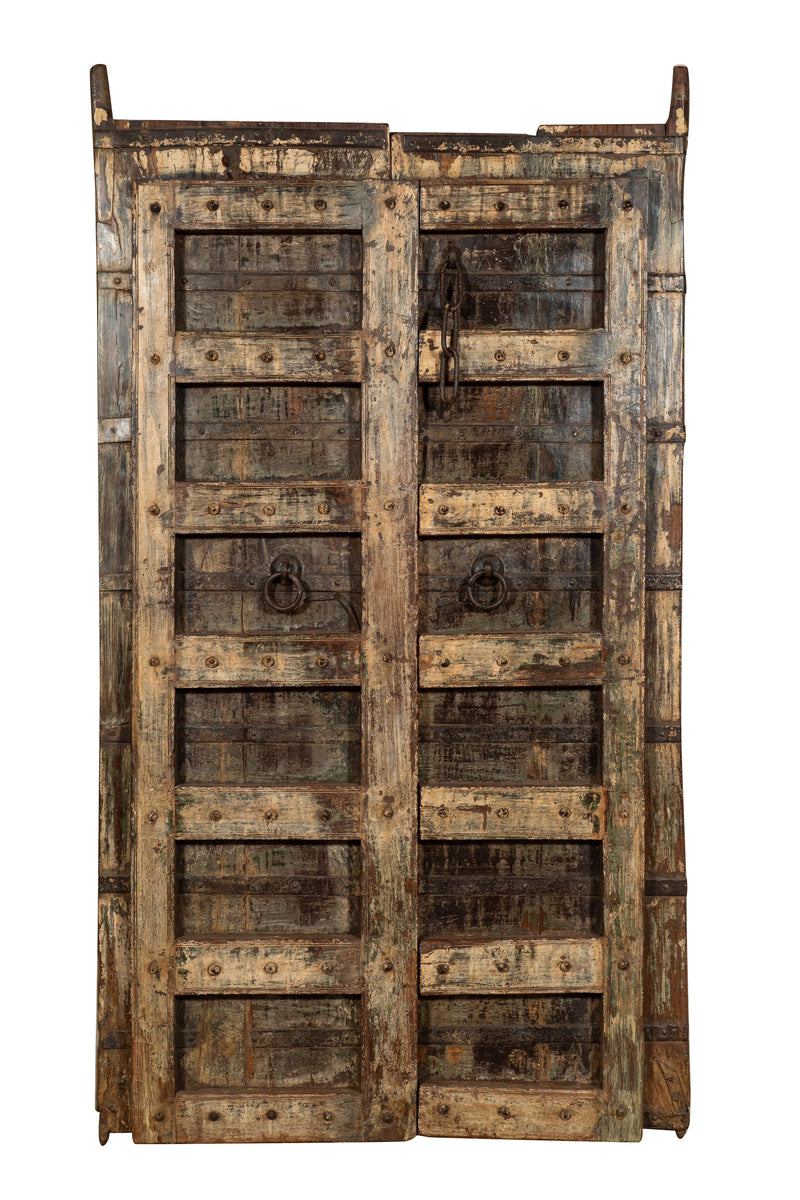 Biscottini Porta portone in legno massello e ferro da interno o da esterno vecchia e antica medievale scorrevole