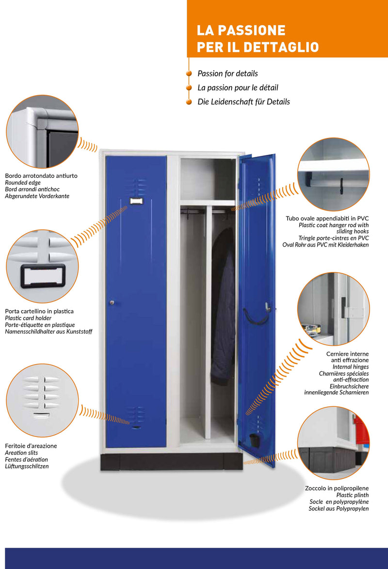 Armadio spogliatoio con vani sovrapposti a 2 ante cm. 30x50x180h