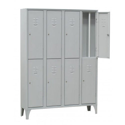 Armadietto spogliatoio con tramezza sporco/pulito multi vano ad 8 posti monoblocco cm. 120x50x180h