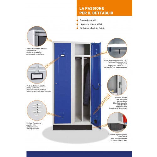 Armadietto spogliatoio con tramezza sporco/pulito multi vano ad 8 posti monoblocco cm. 120x50x180h