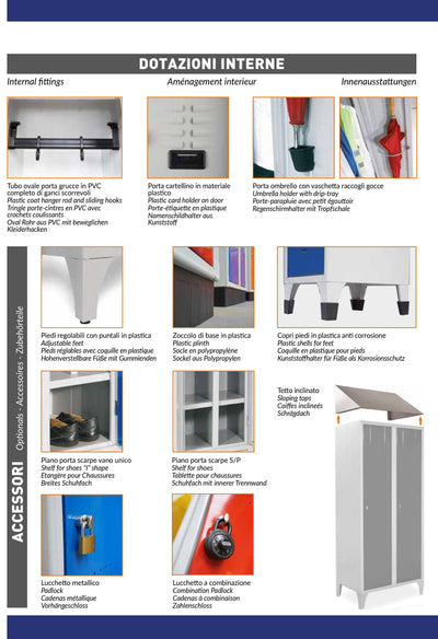 Armadio da spogliatoio per 4 posti in lamiera verniciata cm. 120x50x180h