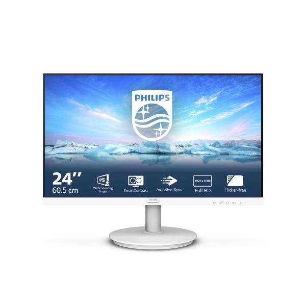 Philips Monitor 24" Ips Fhd Multimediale Vga/hdmi Bianco 241v8aw/00