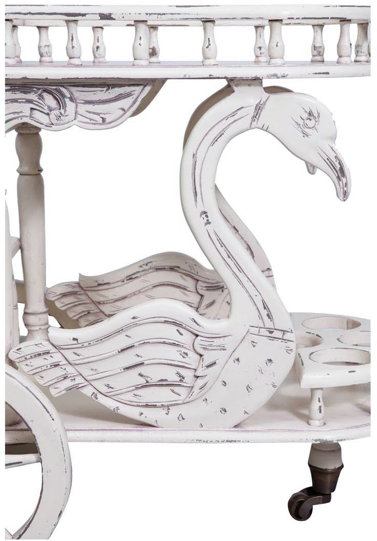 Biscottini Carrello bar in legno massello di mogano finitura bianca anticata 71x46x72 cm