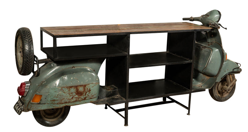 Biscottini Consolle in Ferro e Legno, Vespa Ristrutturata come Consolle per Arredo per la Casa