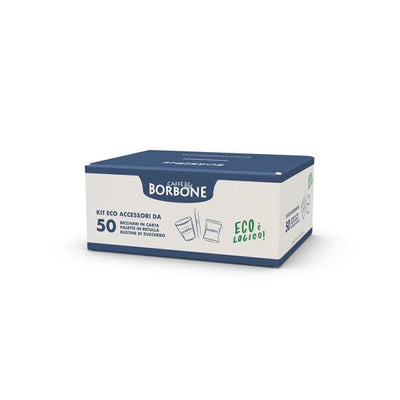 CAFFE'' BORBONE KIT ECO ACCESSORI 50x BICCHIERINI CARTA + 50x PALETTE BETULLA + 50x ZUCCHERO