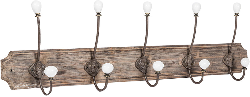 Biscottini Attaccapanni da parete in legno massiccio e ferro forgiato a mano finitura legno anticato 80x10x21 cm