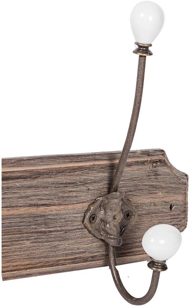 Biscottini Attaccapanni da parete in legno massiccio e ferro forgiato a mano finitura legno anticato 80x10x21 cm