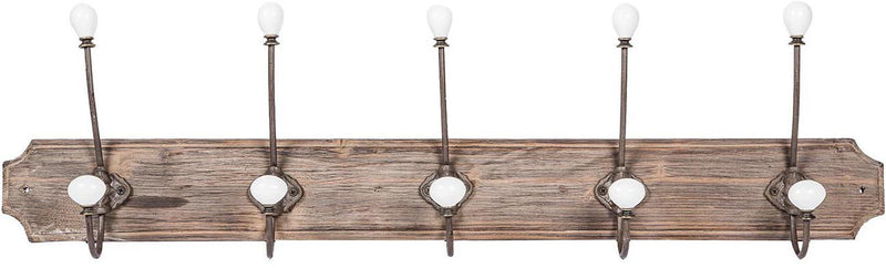 Biscottini Attaccapanni da parete in legno massiccio e ferro forgiato a mano finitura legno anticato 80x10x21 cm