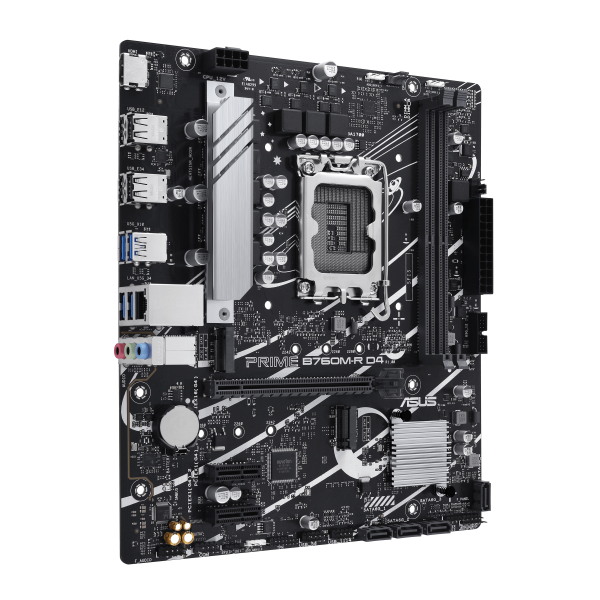 Scheda madre Asus Prime B760M-R D4 - Supporto processori Intel Socket 1700 12a, 13a e 14a Gen Intel Core - Ram 2x DDR4 - Hdmi - RAID 0,1,5,10 - 8x Usb3.2 / 2x Usb2.0 - GLan - Audio HD - Micro-ATX