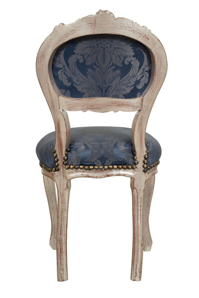 Biscottini Sedia poltroncina stile francese Luigi XVI in legno massello di faggio finitura argento e blu