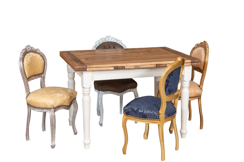 Biscottini Sedia poltroncina stile francese Luigi XVI in legno massello di faggio finitura argento e blu