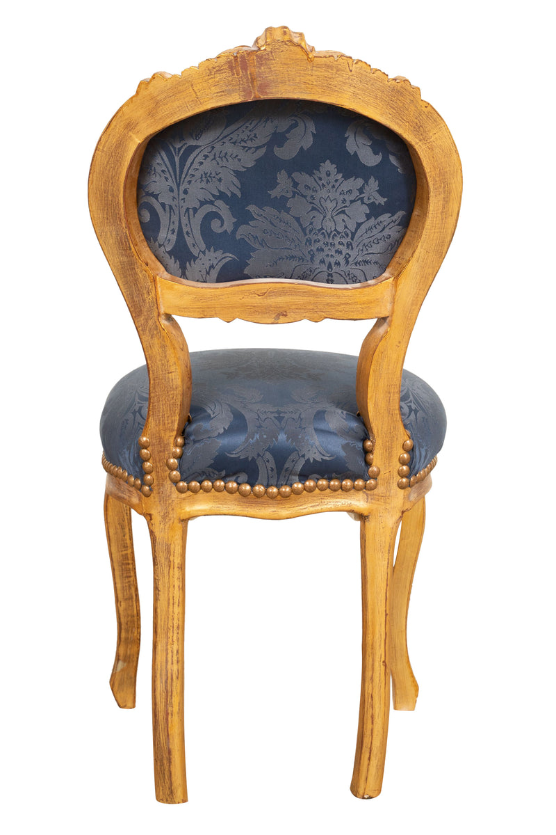 Biscottini Sedia poltroncina stile francese Luigi XVI in legno massello di faggio finitura oro antico e blu