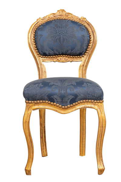 Biscottini Sedia poltroncina stile francese Luigi XVI in legno massello di faggio finitura oro antico e blu