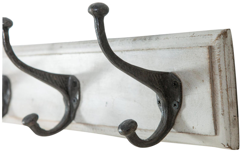 Biscottini Attaccapanni da parete in legno massiccio e ferro forgiato a mano finitura bianco anticato 60x12x16 cm