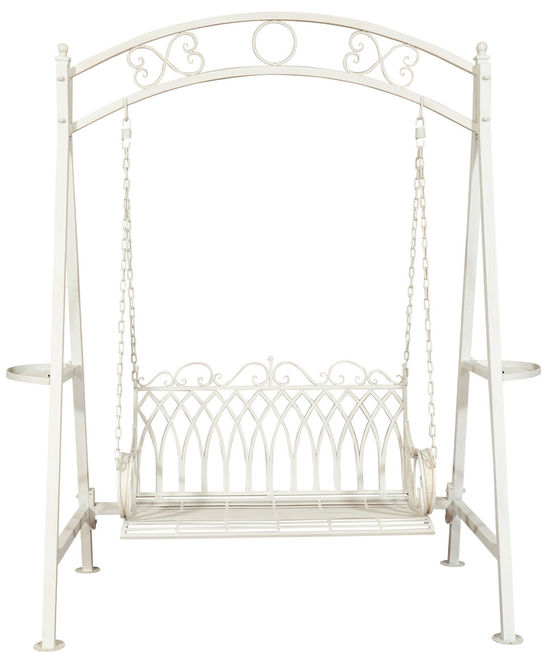 Biscottini Dondolo a due posti in ferro battuto finitura bianca anticata L198xPR100xH220 cm