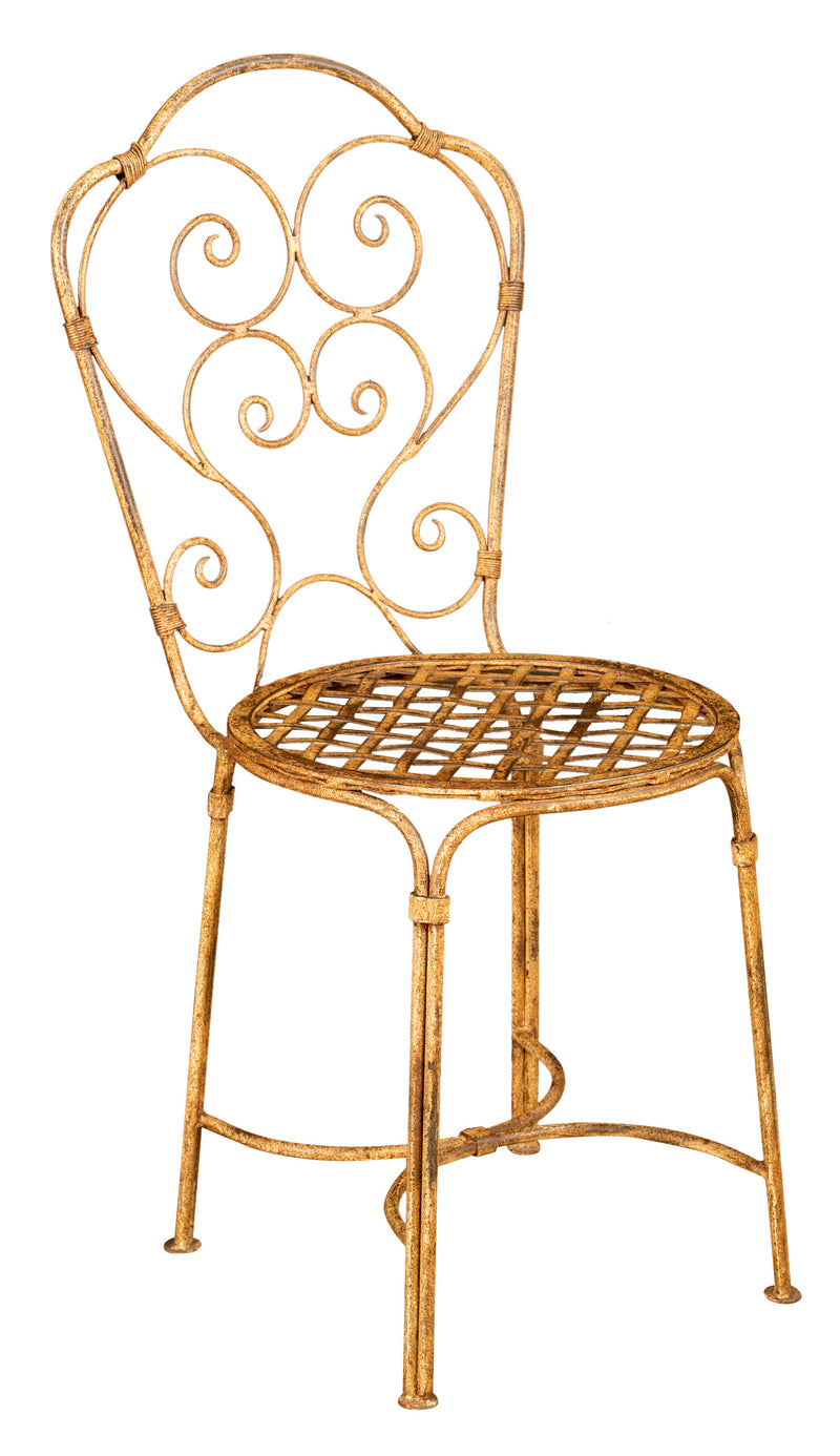 Biscottini Sedia in ferro battuto da esterno da giardino da pranzo finitura crema anticata