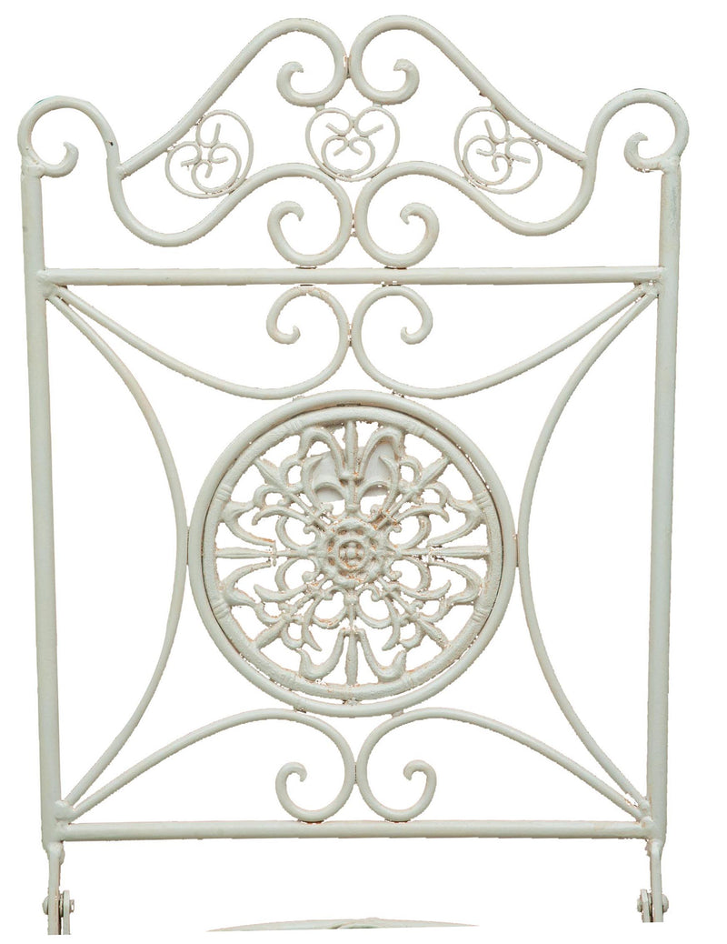 Biscottini Sedia in ferro battuto pieghevole da esterno da giardino da pranzo finitura bianca anticata L39xPR39xH96 cm