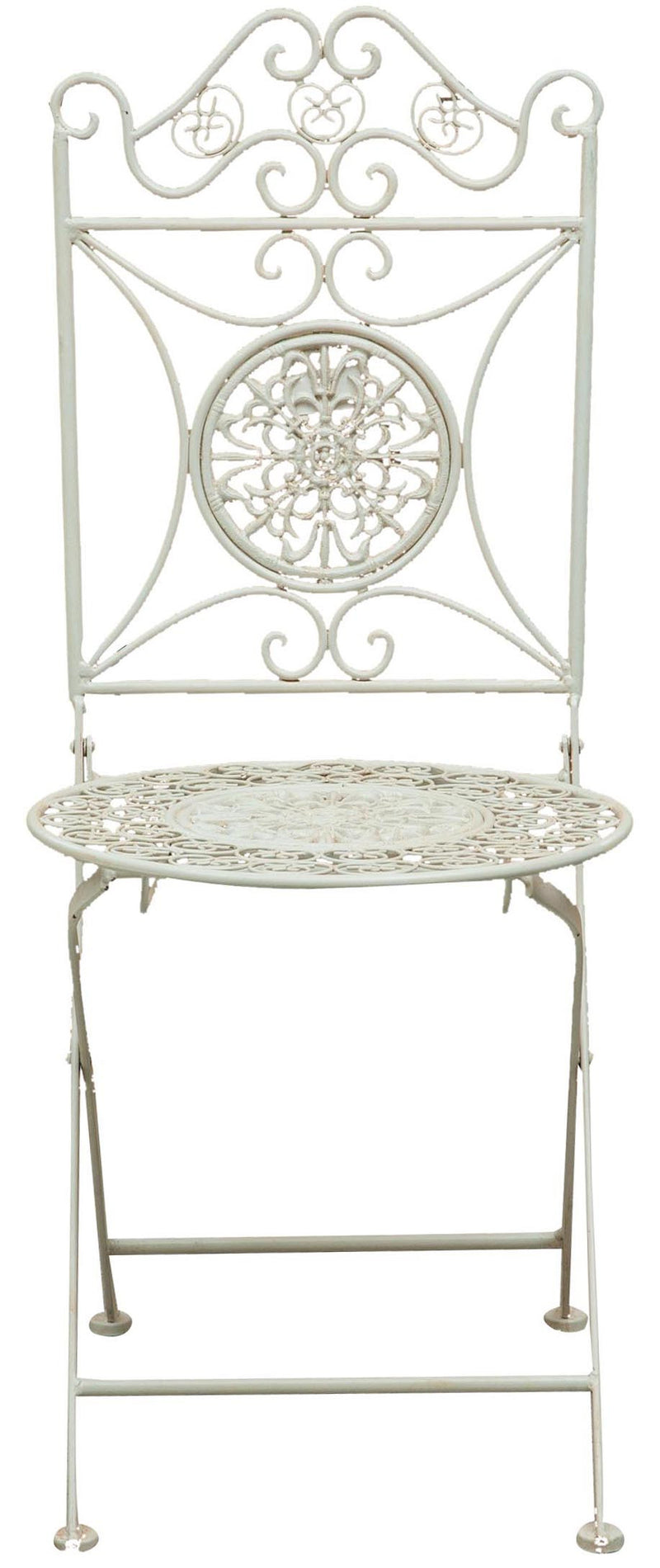 Biscottini Sedia in ferro battuto pieghevole da esterno da giardino da pranzo finitura bianca anticata L39xPR39xH96 cm