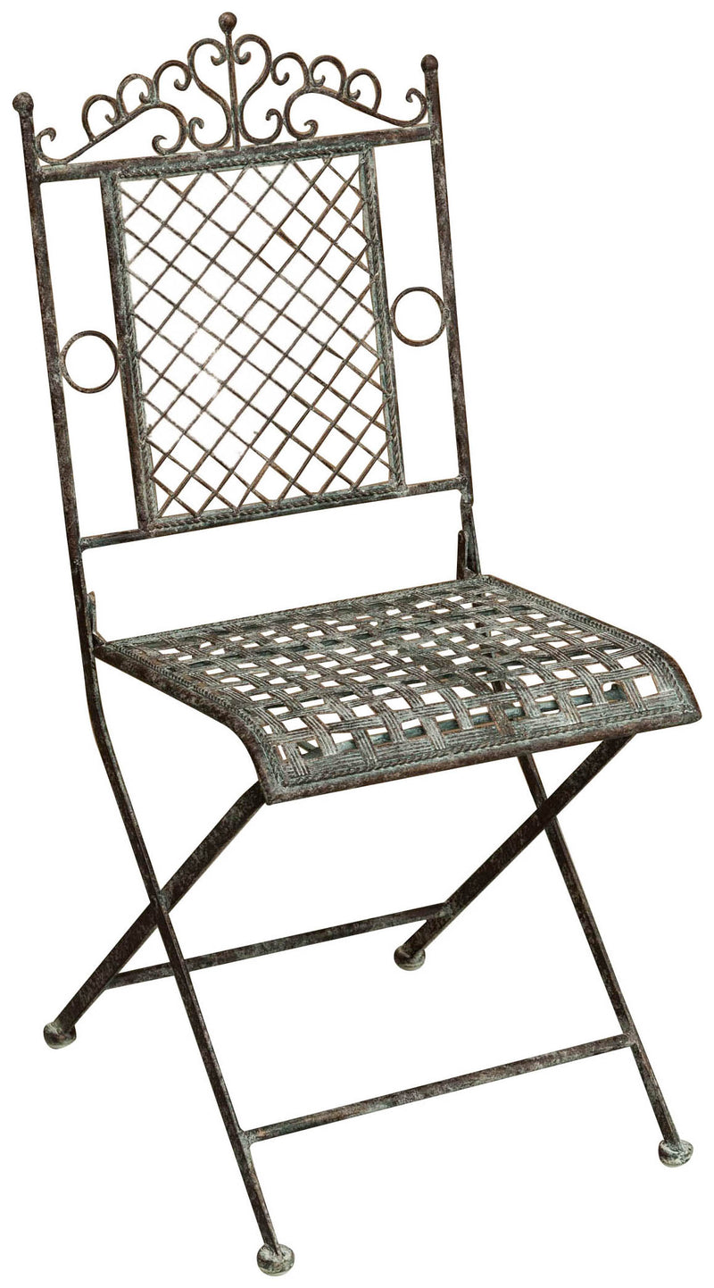 Biscottini Sedia in ferro battuto pieghevole da esterno da giardino da pranzo finitura ruggine anticata L96xPR49xH41 cm