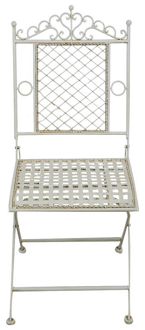 Biscottini Sedia in ferro battuto pieghevole da esterno da giardino da pranzo finitura bianca anticata L41xPR49xH96 cm