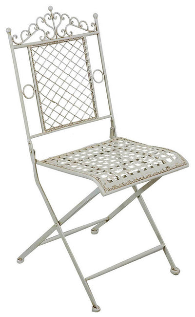Biscottini Sedia in ferro battuto pieghevole da esterno da giardino da pranzo finitura bianca anticata L41xPR49xH96 cm