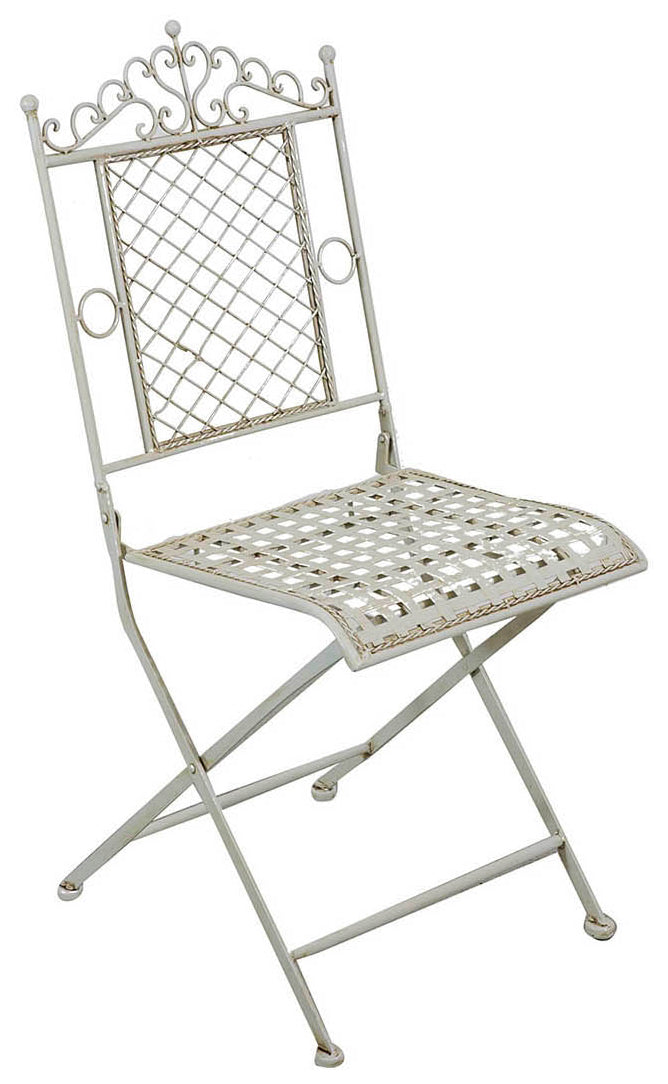 Biscottini Sedia in ferro battuto pieghevole da esterno da giardino da pranzo finitura bianca anticata L41xPR49xH96 cm