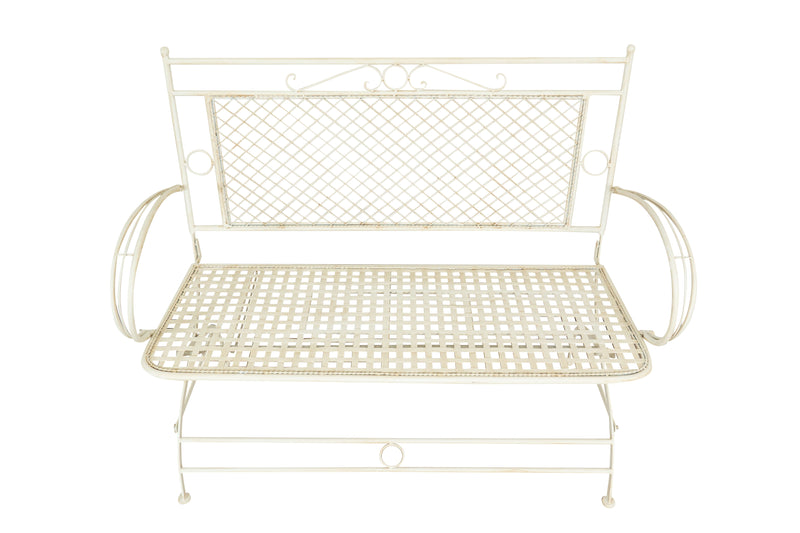Biscottini Divanetto/panchina in ferro battuto finitura bianca anticata 120x52x79 cm