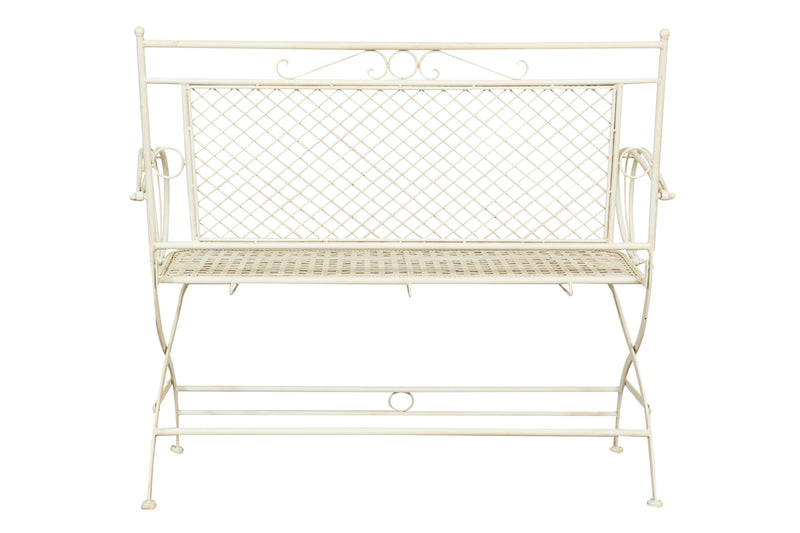 Biscottini Divanetto/panchina in ferro battuto finitura bianca anticata 120x52x79 cm