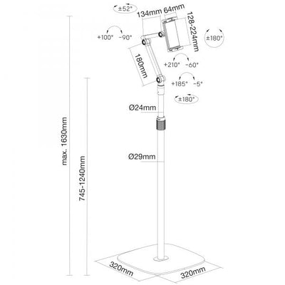 Supporto da pavimento per tablet InLine con piastra di base - fino a 12,9" - nero