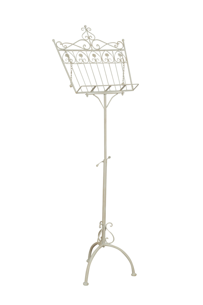 Biscottini Leggio da terra in ferro battuto pieno finitura bianca anticata L46xPR32xH139 cm