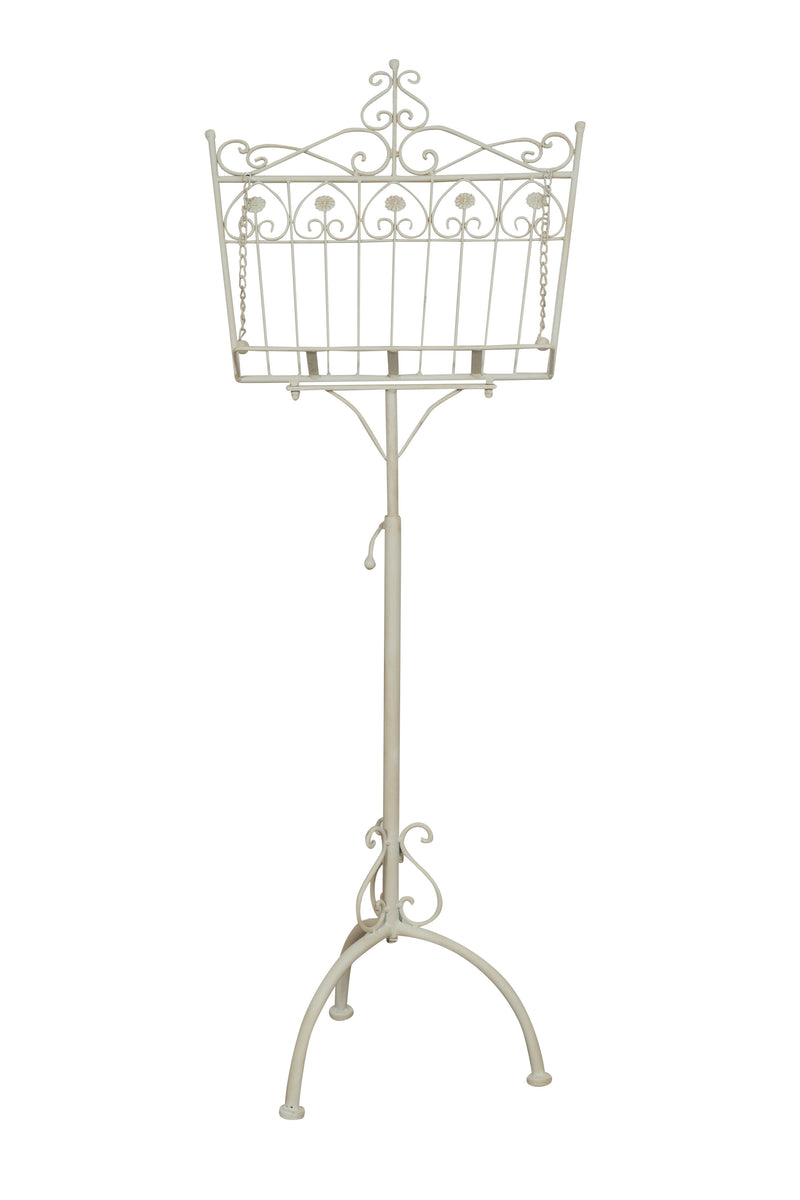 Biscottini Leggio da terra in ferro battuto pieno finitura bianca anticata L46xPR32xH139 cm