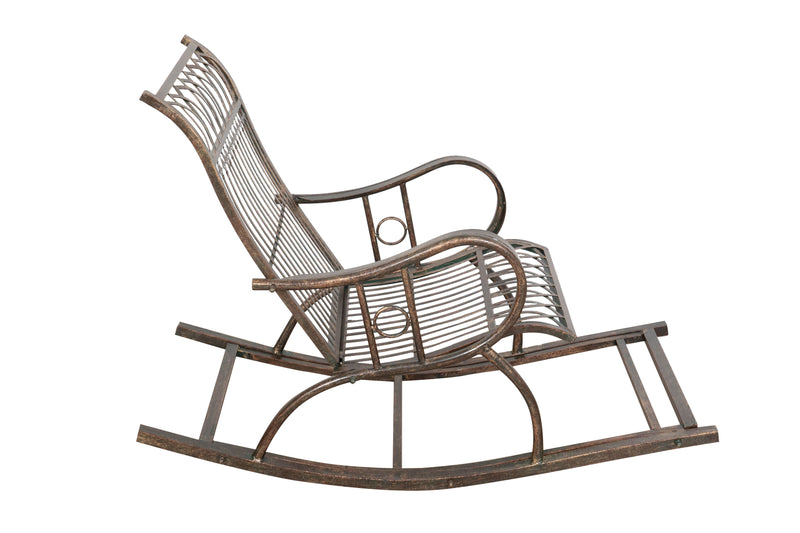 Biscottini Sedia poltrona sdraia a dondolo in ferro battuto finitura ruggine anticata L127xPR64xH90 cm