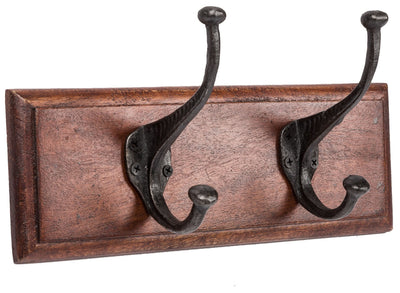 Biscottini Attaccapanni da parete in legno massiccio e ferro forgiato a mano finitura noce 30x11x15 cm