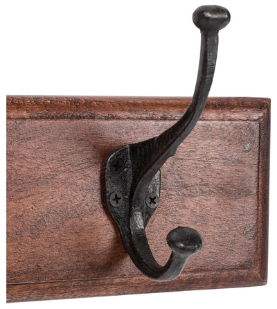 Biscottini Attaccapanni da parete in legno massiccio e ferro forgiato a mano finitura noce 30x11x15 cm