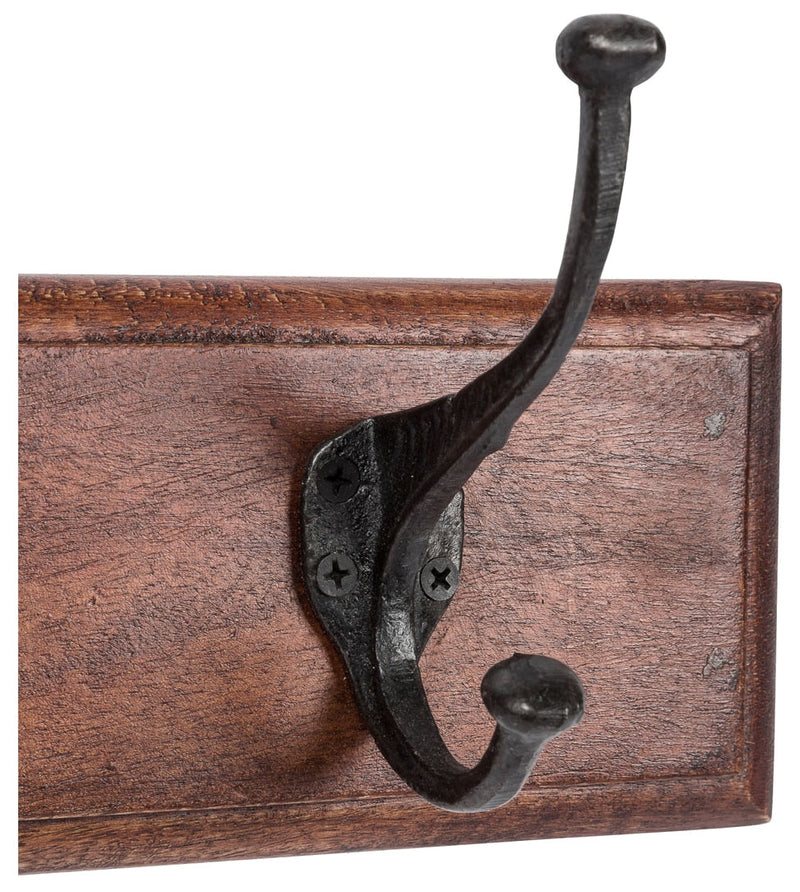 Biscottini Attaccapanni da parete in legno massiccio e ferro forgiato a mano finitura noce 30x11x15 cm