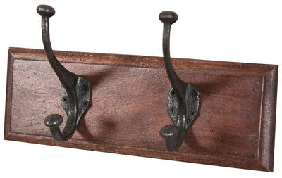 Biscottini Attaccapanni da parete in legno massiccio e ferro forgiato a mano finitura noce 30x11x15 cm