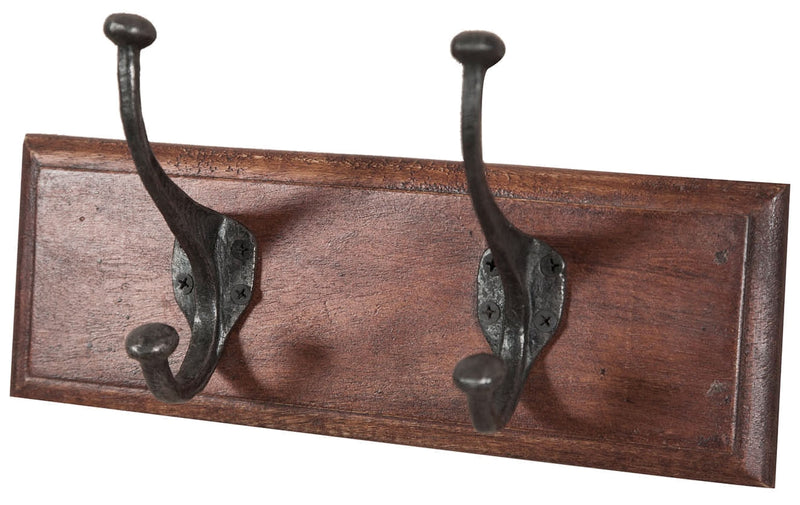 Biscottini Attaccapanni da parete in legno massiccio e ferro forgiato a mano finitura noce 30x11x15 cm