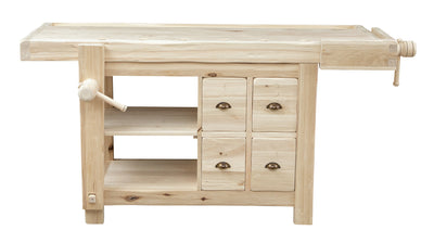 Biscottini Banco da lavoro Country in legno massello di tiglio grezzo L184xPR74xH92. Made in Italy