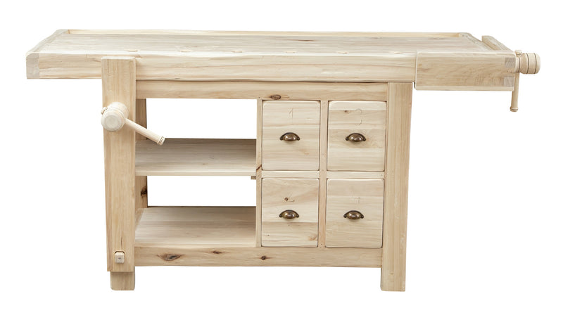 Biscottini Banco da lavoro Country in legno massello di tiglio grezzo L184xPR74xH92. Made in Italy