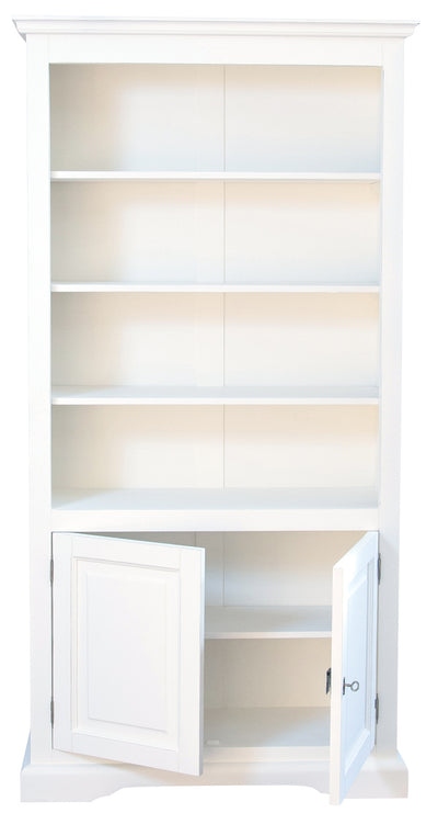 Biscottini Libreria in legno massello di tiglio finitura bianca anticata L108xPR38xH211 cm. Made in Italy