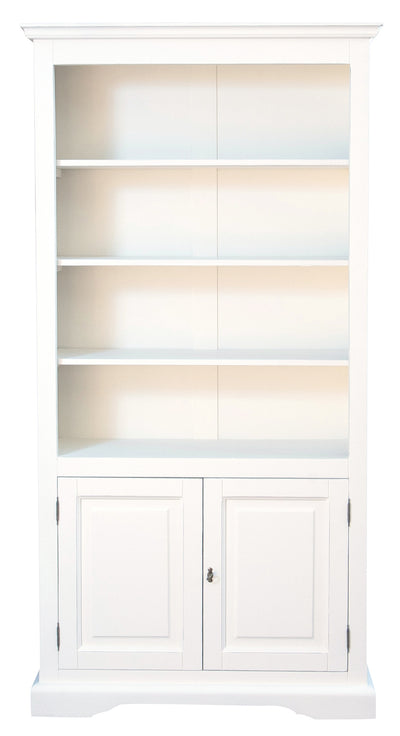 Biscottini Libreria in legno massello di tiglio finitura bianca anticata L108xPR38xH211 cm. Made in Italy