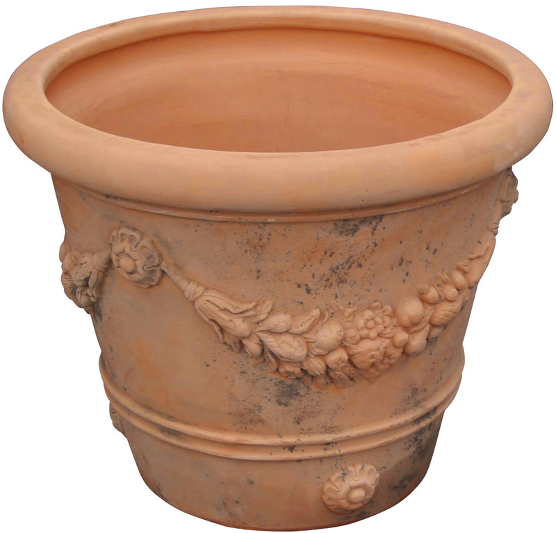 Biscottini Conca festonata invecchiata, in terracotta toscana 100% Made in Italy interamente Lavorata a Mano diam.80xH60 cm.