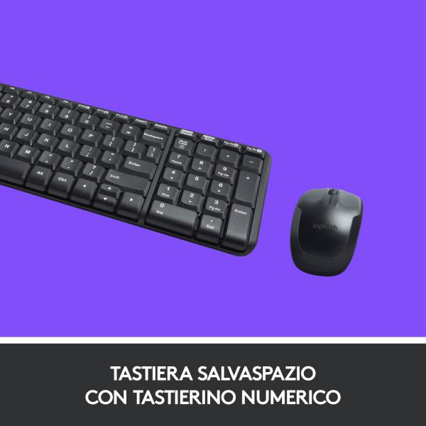 Logitech Kit Tastiera+mouse Wireless Slim Usb Nero Mk220 920-003721