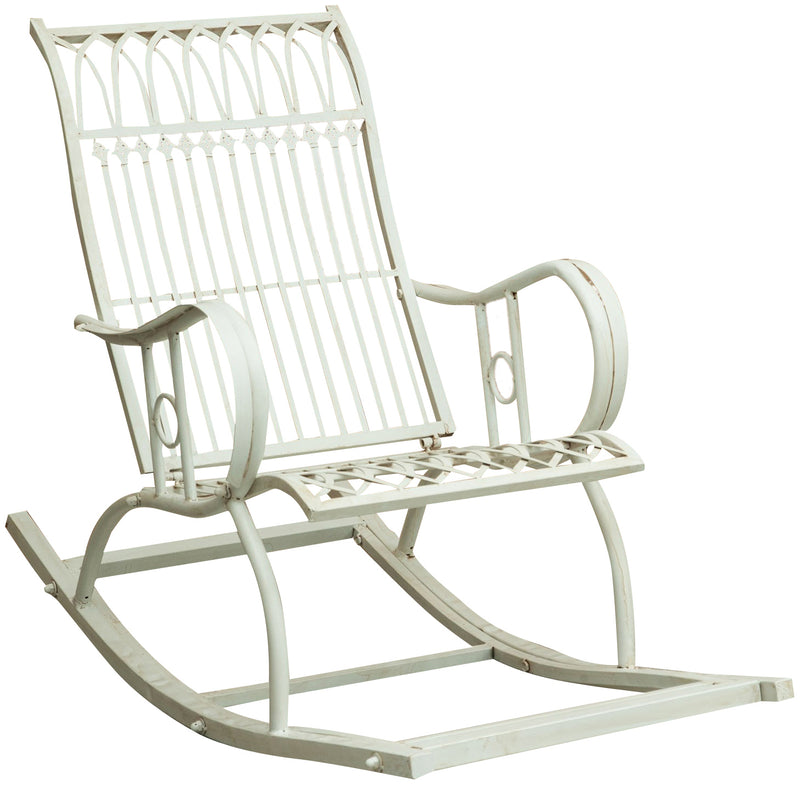 Biscottini Sedia poltrona sdraia a dondolo in ferro battuto finitura bianca anticata L127xPR64xH90 cm