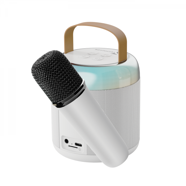 Techmade Speaker Karaoke Bluetooth Portatile Con Mic. Led Bianco