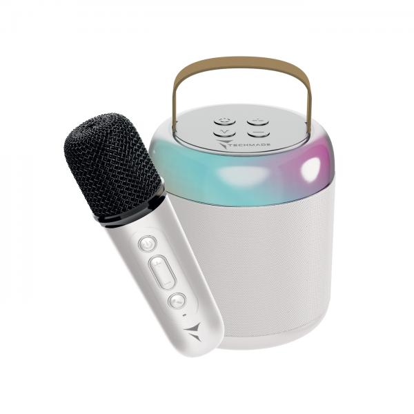Techmade Speaker Karaoke Bluetooth Portatile Con Mic. Led Bianco