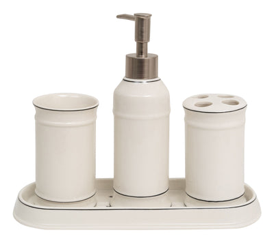 Biscottini Set bagno "Savons Superfines" 4 pezzi in porcellana bianca decorata L25xPR10xH21 cm