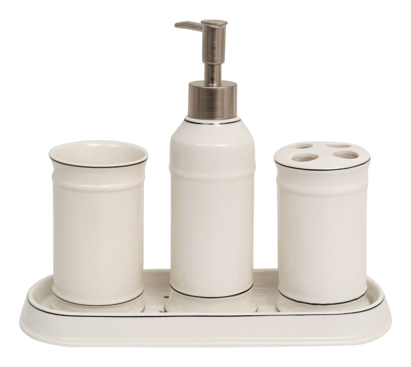 Biscottini Set bagno "Savons Superfines" 4 pezzi in porcellana bianca decorata L25xPR10xH21 cm
